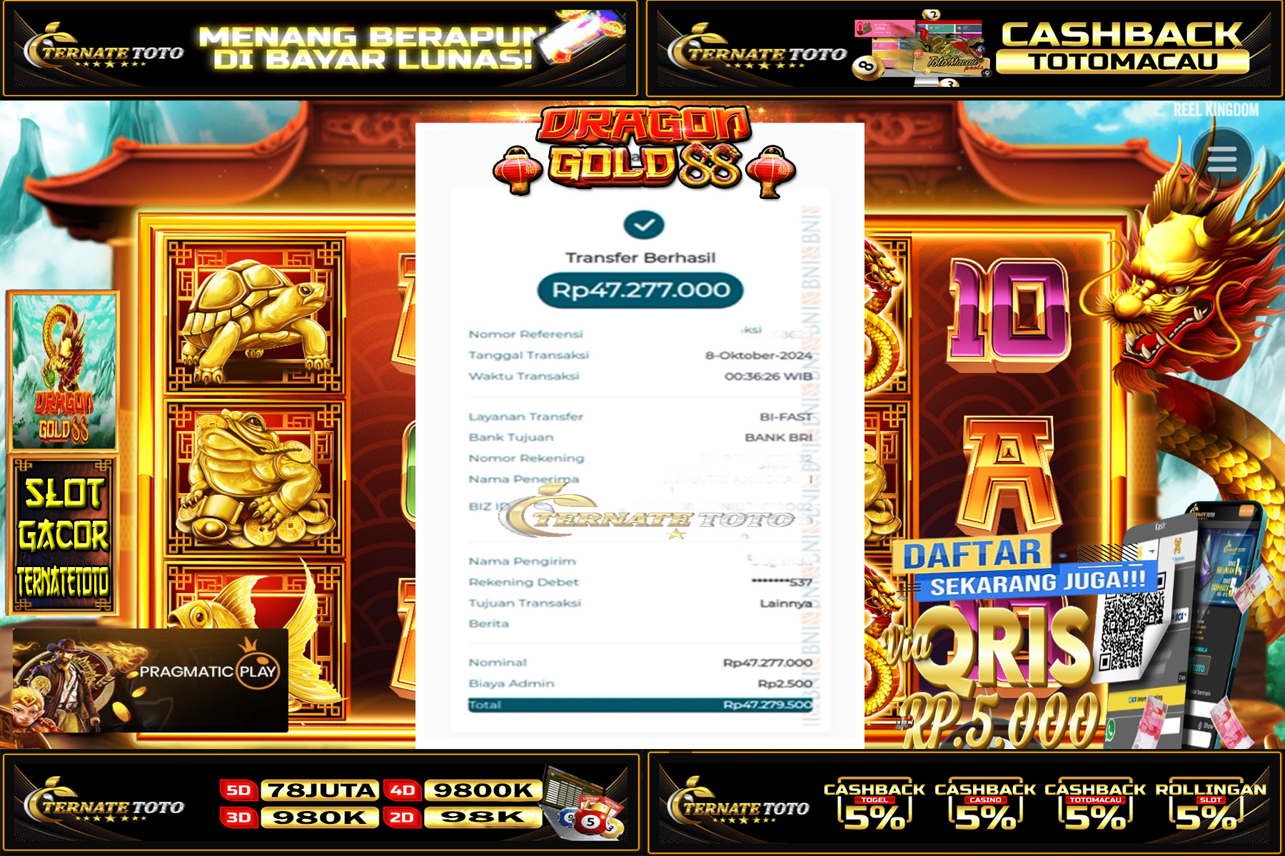 TERNATETOTO - JACKPOT SLOT DRAGON GOLD Rp. 47,277,000,-